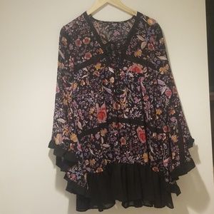 Boho baby doll dress with bell sleeves